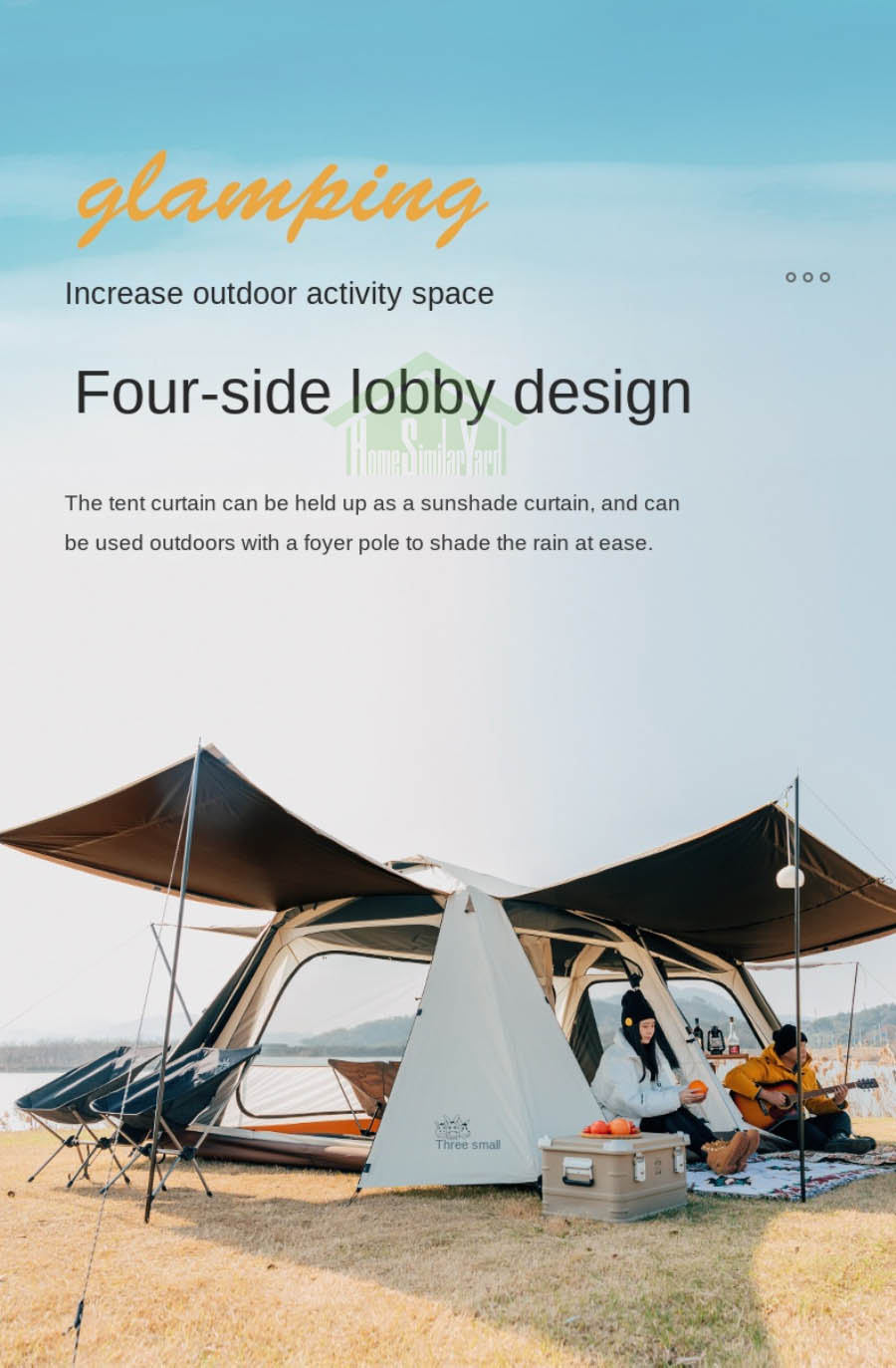 Cheap Goat Tents Outdoor Two Bedroom One Living Room Black Coated 5 8Person Tents Sun Shading Anti Ultraviolet Fishing Camping Automatic Tent   